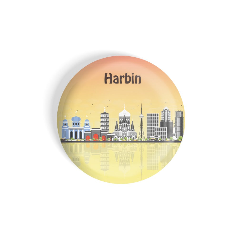 dhcrafts Round Fridge Magnet Multicolour Places Harbin City In China Glossy Finish Design Pack of 1 (58 mm)